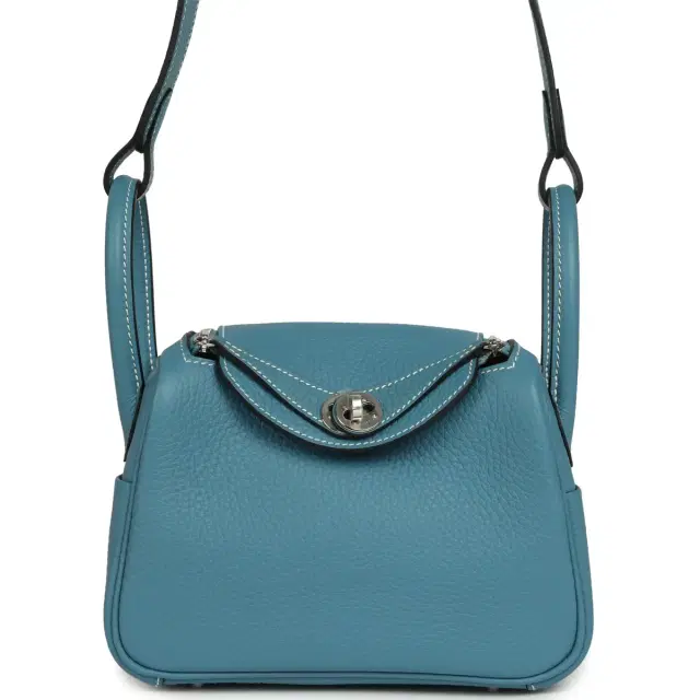 HERMÈS Hermes Mini Lindy II Blue Jean Clemence Palladium Hardware