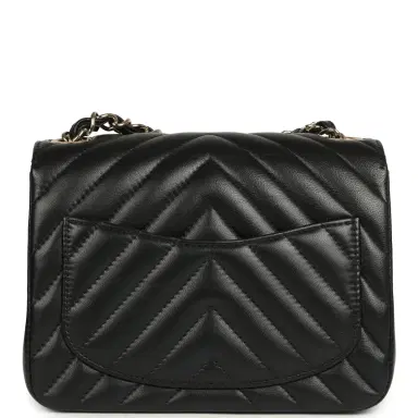 Chanel Pre-owned Chanel Mini Chevron Square Flap Bag Black Lambskin Light Gold Hardware | Thumbnail 5 Chanel Pre-owned Chanel Mini Chevron Square Flap Bag Black Lambskin Light Gold Hardware | Thumbnail 5
