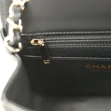 Chanel Pre-owned Chanel Mini Chevron Square Flap Bag Black Lambskin Light Gold Hardware | Thumbnail 10 Chanel Pre-owned Chanel Mini Chevron Square Flap Bag Black Lambskin Light Gold Hardware | Thumbnail 10
