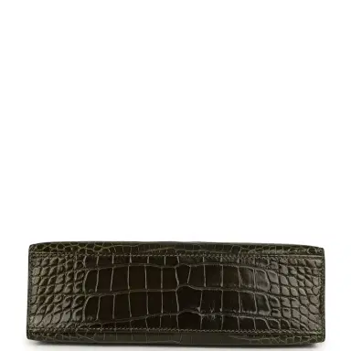 HERMÈS Pre-owned Hermes Kelly Pochette Vert Olive Shiny Alligator Mississippiensis Palladium Hardware | Thumbnail 6 HERMÈS Pre-owned Hermes Kelly Pochette Vert Olive Shiny Alligator Mississippiensis Palladium Hardware | Thumbnail 6
