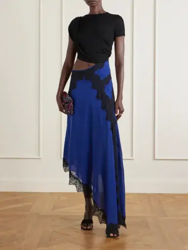 Christopher Esber Verve Asymmetric Lace-trimmed Silk-georgette And Ribbed Jersey Dress | Thumbnail 2 Christopher Esber Verve Asymmetric Lace-trimmed Silk-georgette And Ribbed Jersey Dress | Thumbnail 2