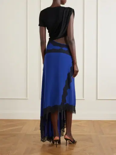 Christopher Esber Verve Asymmetric Lace-trimmed Silk-georgette And Ribbed Jersey Dress | Thumbnail 3 Christopher Esber Verve Asymmetric Lace-trimmed Silk-georgette And Ribbed Jersey Dress | Thumbnail 3