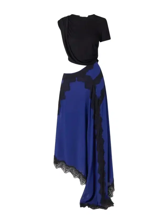 Christopher Esber Verve Asymmetric Lace-trimmed Silk-georgette And Ribbed Jersey Dress