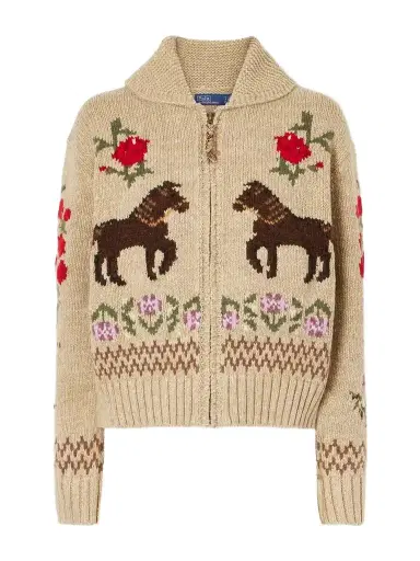 Polo Ralph Lauren Embroidered Cotton And Wool-blend Cardigan | Thumbnail 1 Polo Ralph Lauren Embroidered Cotton And Wool-blend Cardigan | Thumbnail 1