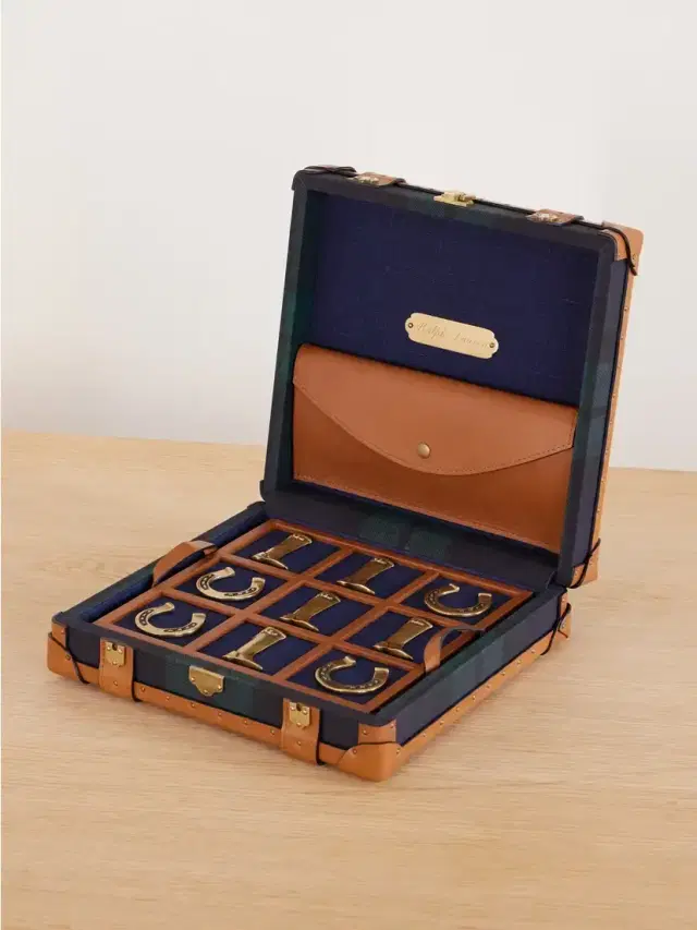 Ralph Lauren Home Sawyer Leather-trimmed Checked Canvas Tic-tac-toe Set