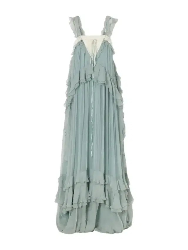 Ruffled Lace-trimmed Silk-crepon Gown
