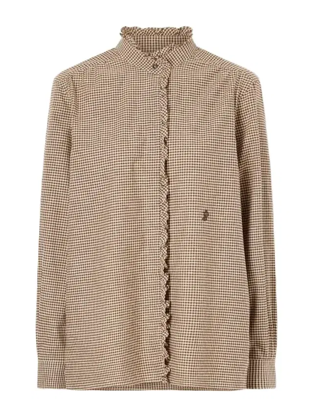 Purdey Logo-embroidered Ruffled Checked Cotton Shirt