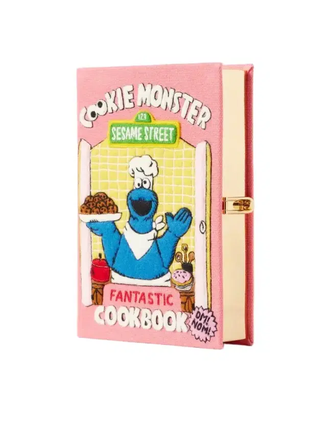 Olympia Le-Tan Cookie Monster Fantastic Cookbook Embroidered Canvas Clutch