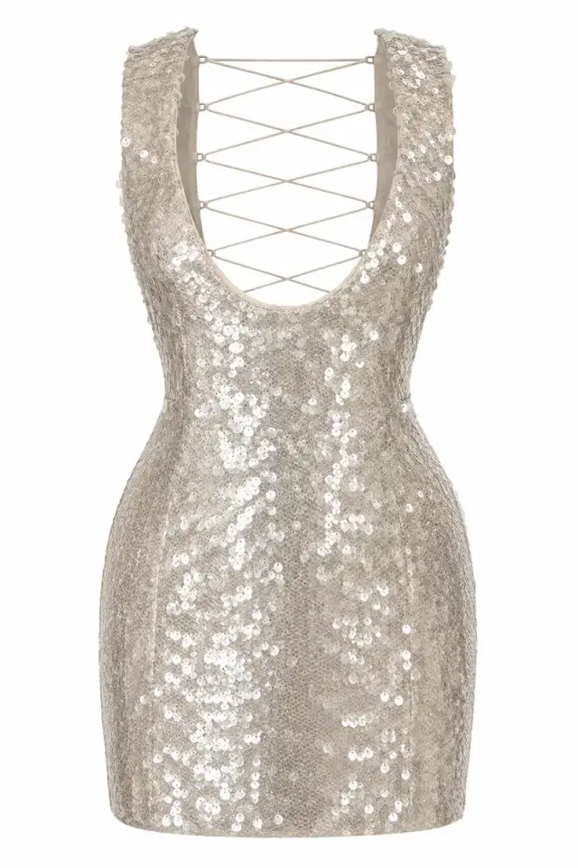 LaQuan Smith Scoop Neck Mini Dress with Lace Up Detail