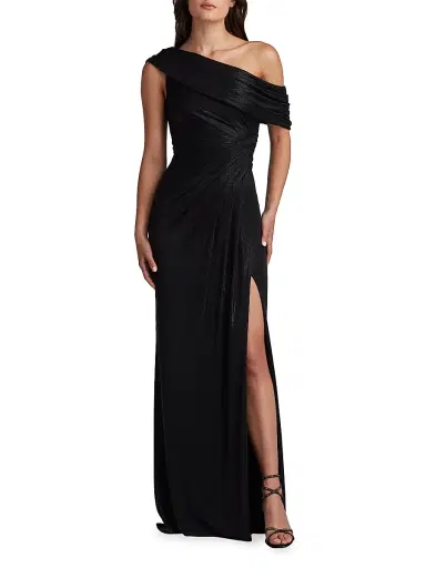 Tadashi Shoji Women's Metallic Jersey Off-the-Shoulder Column Gown - Black - Size XXS | Thumbnail 2