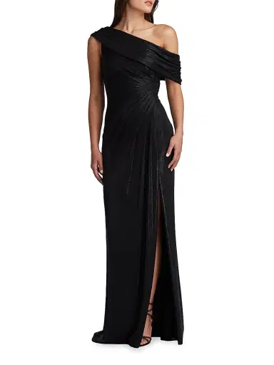 Tadashi Shoji Women's Metallic Jersey Off-the-Shoulder Column Gown - Black - Size XXS | Thumbnail 3