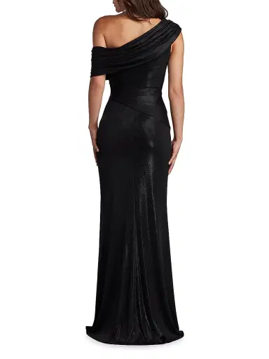 Tadashi Shoji Women's Metallic Jersey Off-the-Shoulder Column Gown - Black - Size XXS | Thumbnail 4