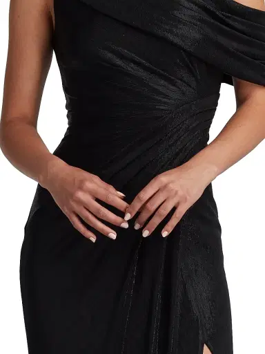 Tadashi Shoji Women's Metallic Jersey Off-the-Shoulder Column Gown - Black - Size XXS | Thumbnail 5