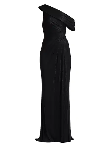 Tadashi Shoji Women's Metallic Jersey Off-the-Shoulder Column Gown - Black - Size XXS | Thumbnail 1