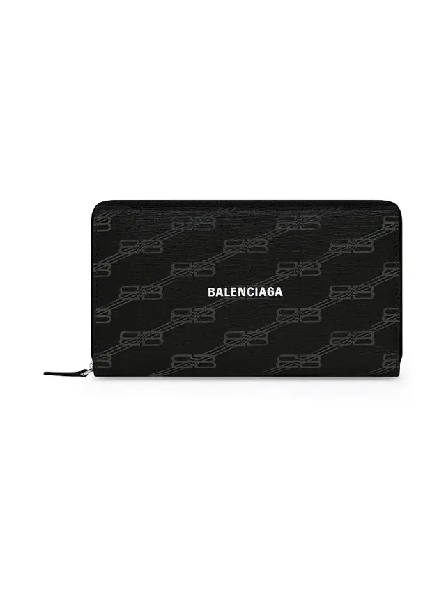 Balenciaga Women's Signature Continental Wallet BB Monogram Coated Canvas - Black Grey