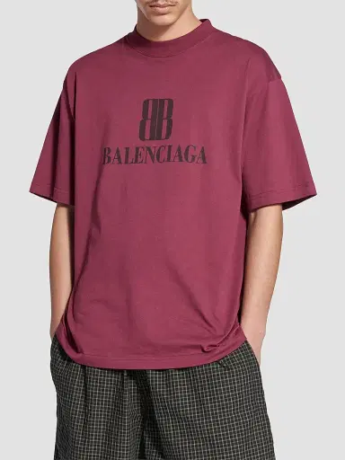Balenciaga Men's Nano BB T-Shirt Medium Fit - Burgundy - Size Large | Thumbnail 3