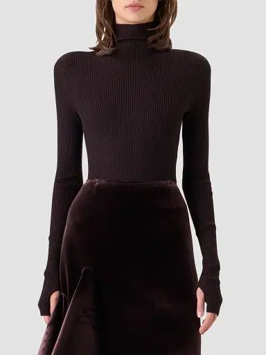 Akris Women's Cashmere-Silk Rib-Knit Turtleneck Sweater - Coffee - Size 16 | Thumbnail 4 Akris Women's Cashmere-Silk Rib-Knit Turtleneck Sweater - Coffee - Size 16 | Thumbnail 4