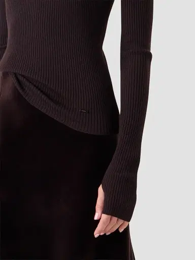 Akris Women's Cashmere-Silk Rib-Knit Turtleneck Sweater - Coffee - Size 16 | Thumbnail 5 Akris Women's Cashmere-Silk Rib-Knit Turtleneck Sweater - Coffee - Size 16 | Thumbnail 5