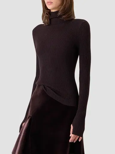 Akris Women's Cashmere-Silk Rib-Knit Turtleneck Sweater - Coffee - Size 16 | Thumbnail 6 Akris Women's Cashmere-Silk Rib-Knit Turtleneck Sweater - Coffee - Size 16 | Thumbnail 6