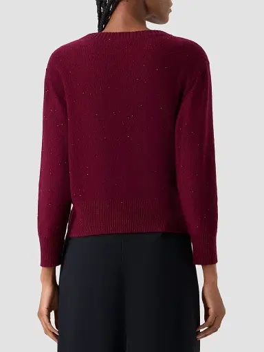 Akris Women's Sequin Cashmere Crewneck Sweater - Merlot Red - Size 14 | Thumbnail 3