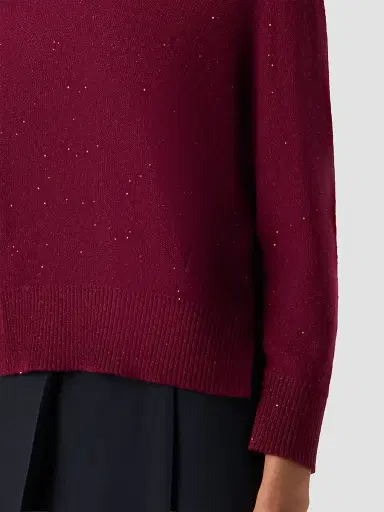 Akris Women's Sequin Cashmere Crewneck Sweater - Merlot Red - Size 14 | Thumbnail 5