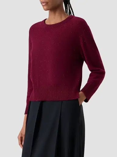 Akris Women's Sequin Cashmere Crewneck Sweater - Merlot Red - Size 14 | Thumbnail 6