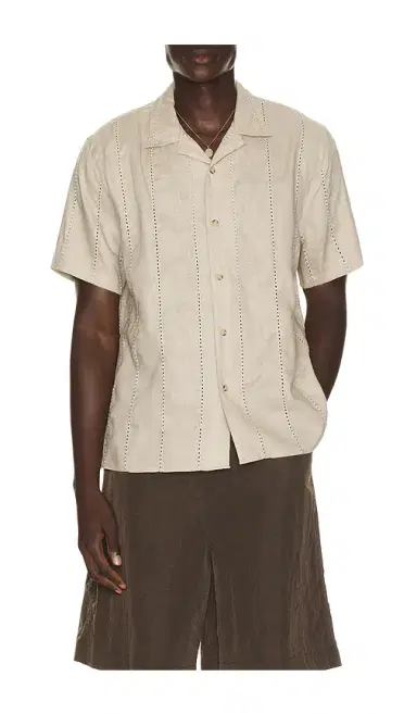 Vince Eyelet Stripe Linen Cabana Shirt | Thumbnail 1