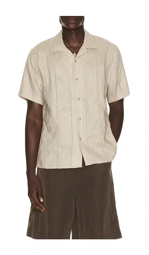 Vince Eyelet Stripe Linen Cabana Shirt
