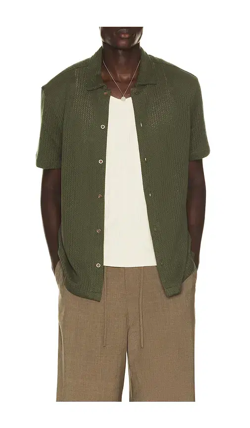 Vince Pointelle Short Sleeve Button Down Shirt