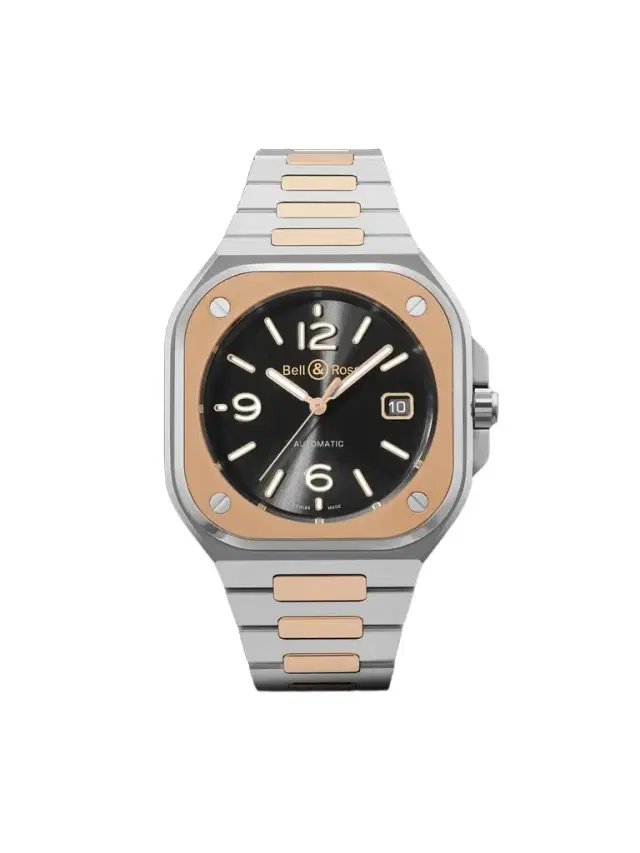 Bell & Ross BR 05 Black Steel and Gold Automatic 18-Karat Rose Gold and Steel Watch, Ref. BR05A-BL-STPG/SSG - Men