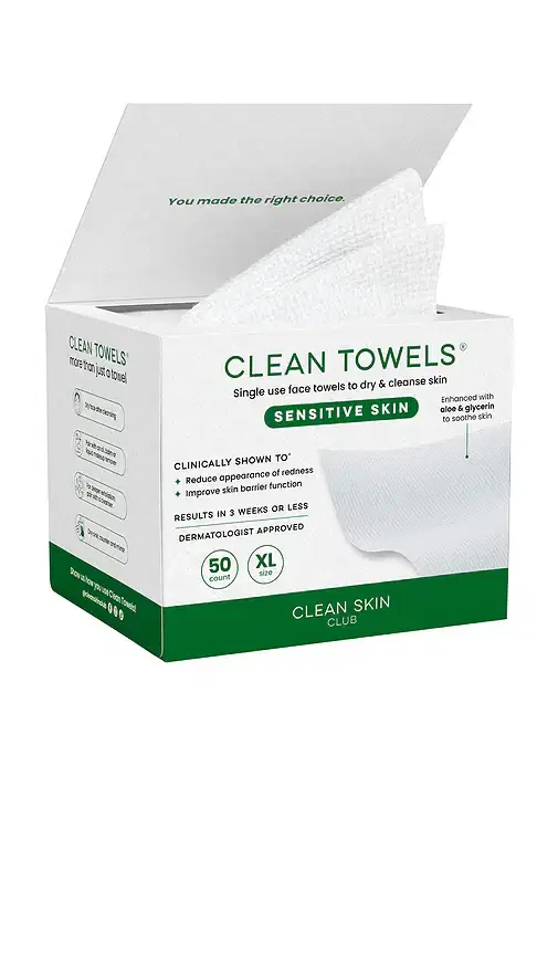 Clean Skin Club Sensitive Skin Clean Towels XL 50 Count