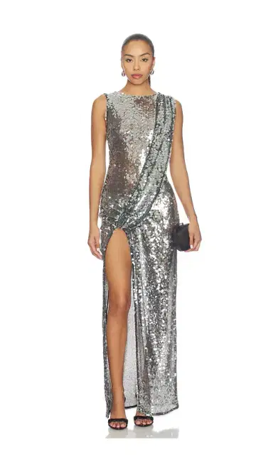Lapointe Mesh Sequin Sleeveless Gown With Sash | Thumbnail 1