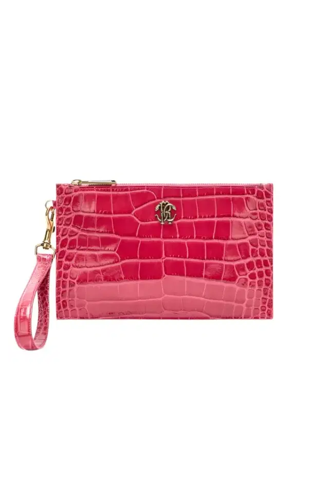 Roberto Cavalli Crocodile-Effect Flat Clutch