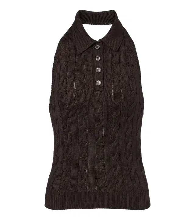 Cable-knit silk halterneck top