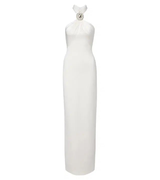Embellished halterneck satin-trimmed gown