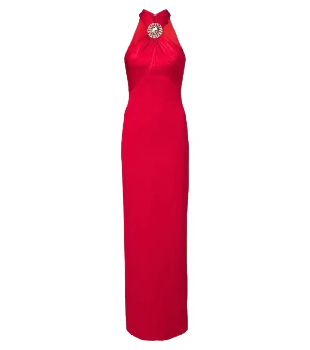 David Koma Embellished halterneck satin-trimmed gown