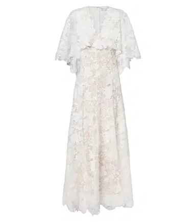 Oscar de la Renta Caped floral guipure lace gown | Thumbnail 1 Oscar de la Renta Caped floral guipure lace gown | Thumbnail 1