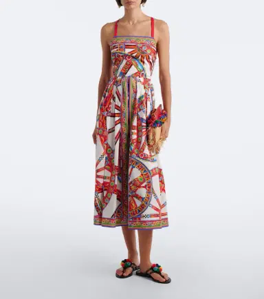 Dolce & Gabbana Carretto gathered cotton poplin midi dress | Thumbnail 2