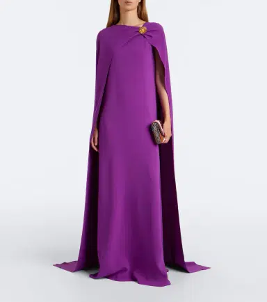 Oscar de la Renta Embellished caped silk-blend georgette gown | Thumbnail 3