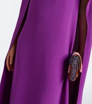 Oscar de la Renta Embellished caped silk-blend georgette gown | Thumbnail 4