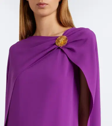 Oscar de la Renta Embellished caped silk-blend georgette gown | Thumbnail 5