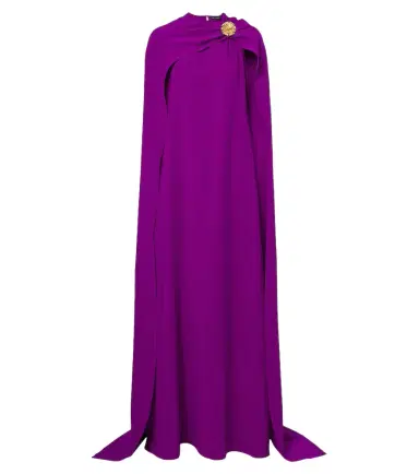 Oscar de la Renta Embellished caped silk-blend georgette gown | Thumbnail 1