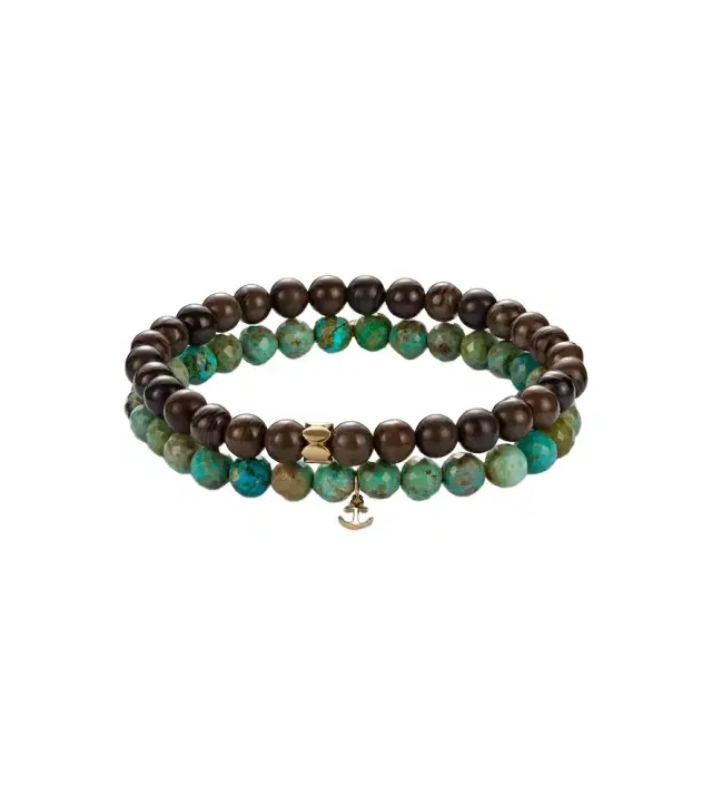 Sydney Evan Set of 2 14kt gold beaded bracelets with turquoise and jaspers