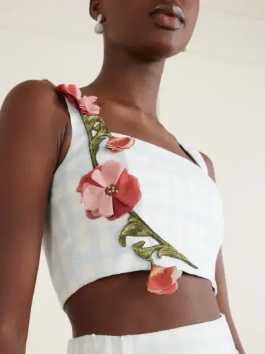 Agua by Agua Bendita Amanda Cropped Floral-appliqué Linen Top | Thumbnail 4 Agua by Agua Bendita Amanda Cropped Floral-appliqué Linen Top | Thumbnail 4