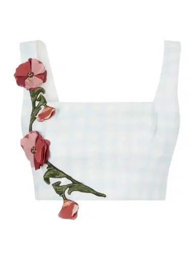 Agua by Agua Bendita Amanda Cropped Floral-appliqué Linen Top | Thumbnail 1 Agua by Agua Bendita Amanda Cropped Floral-appliqué Linen Top | Thumbnail 1