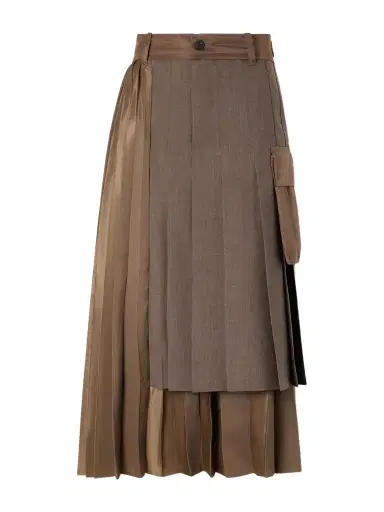 Sacai Pleated Twill And Shell Midi Skirt | Thumbnail 1 Sacai Pleated Twill And Shell Midi Skirt | Thumbnail 1