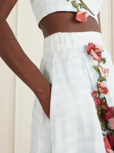 Agua by Agua Bendita Delta Floral-appliqué Checked Linen Maxi Skirt | Thumbnail 4