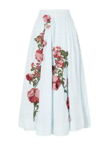 Agua by Agua Bendita Delta Floral-appliqué Checked Linen Maxi Skirt | Thumbnail 1