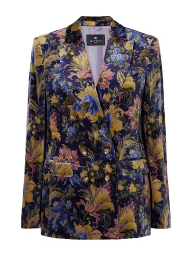 Etro Double-breasted Floral-print Stretch-cotton Velvet Blazer | Thumbnail 1 Etro Double-breasted Floral-print Stretch-cotton Velvet Blazer | Thumbnail 1