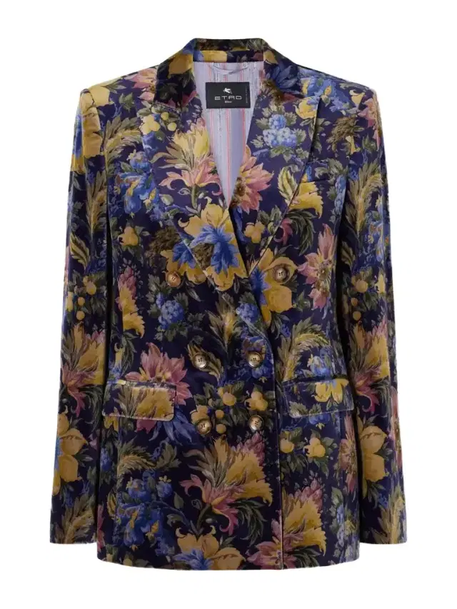 Etro Double-breasted Floral-print Stretch-cotton Velvet Blazer